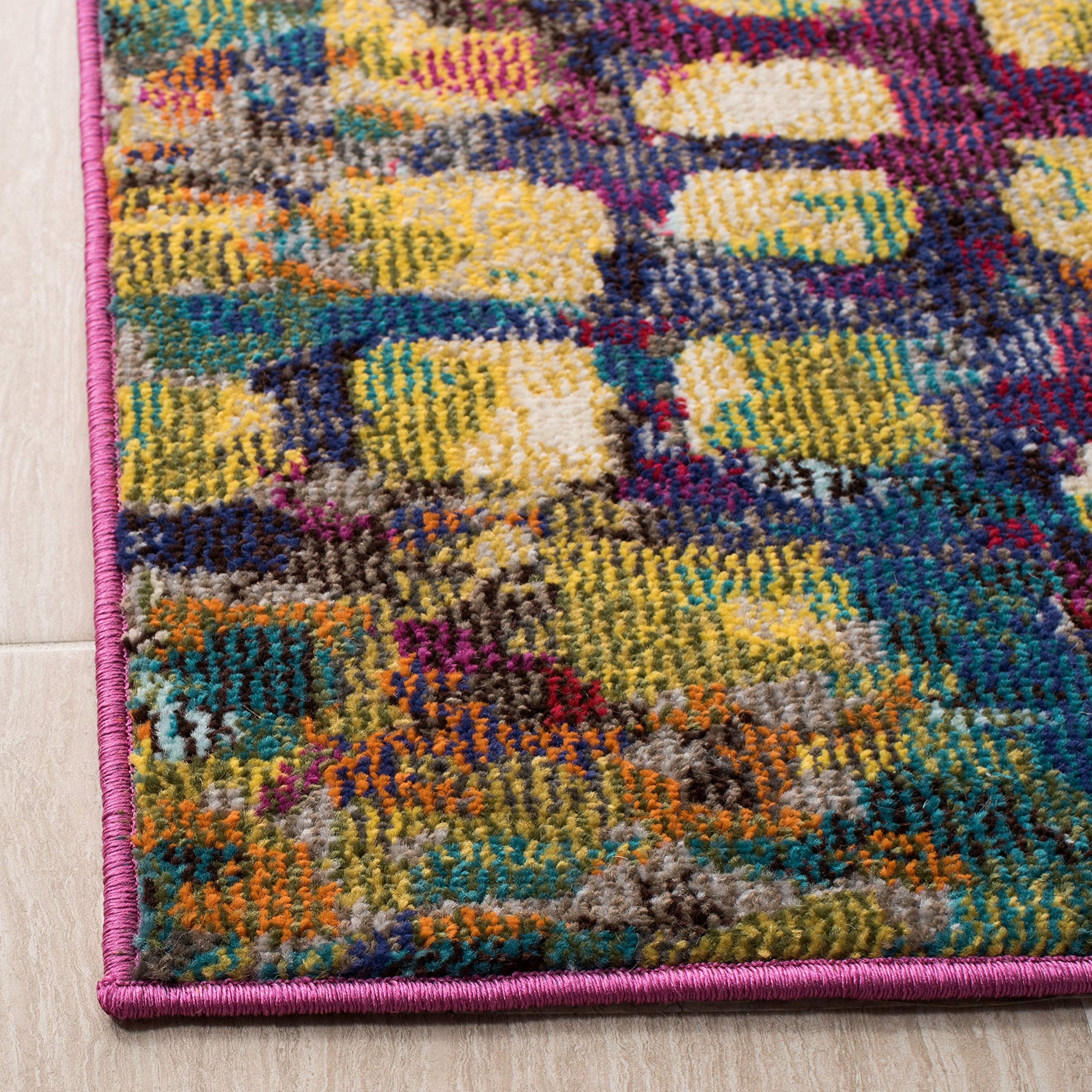 Safavieh Madison Collection Accent Rug - 2' X 4', Fuchsia & Gold, Boho Abstract Distressed Design, Non-Shedding & Easy Care, Ide